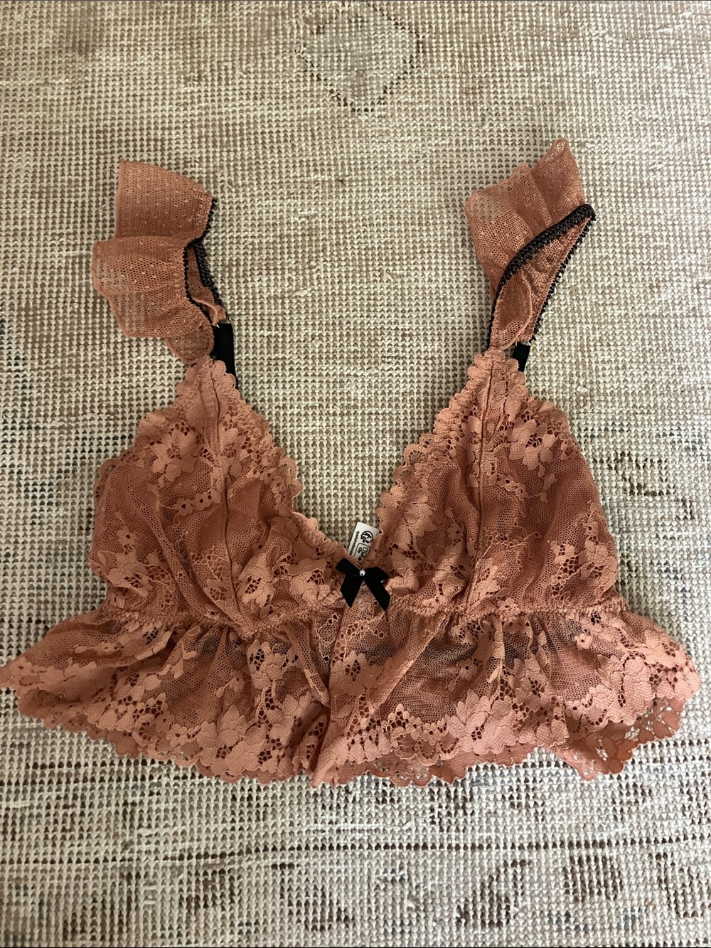 Urban Outfitters Lace Bralette in Rusty Rose with Black Trim